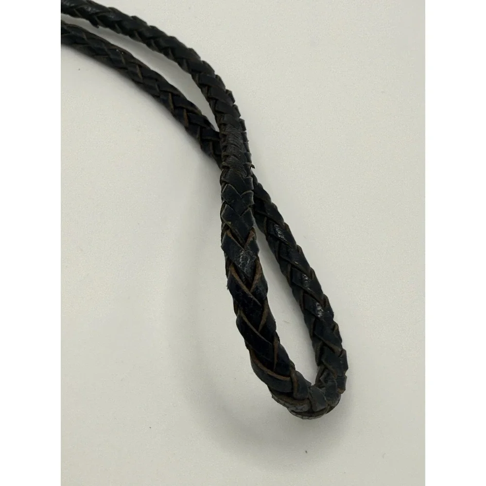 Vintage Native American Zuni Bolo Tie Thunderbird Turquoise Inlay Leather READ